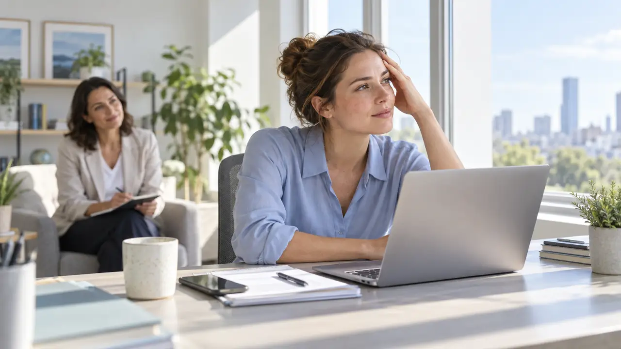 Espace de travail lumineux et apaisant illustrant la prévention du burnout