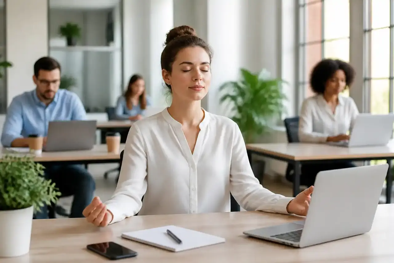 Espace de travail moderne, lumineux et végétalisé favorisant la QVT