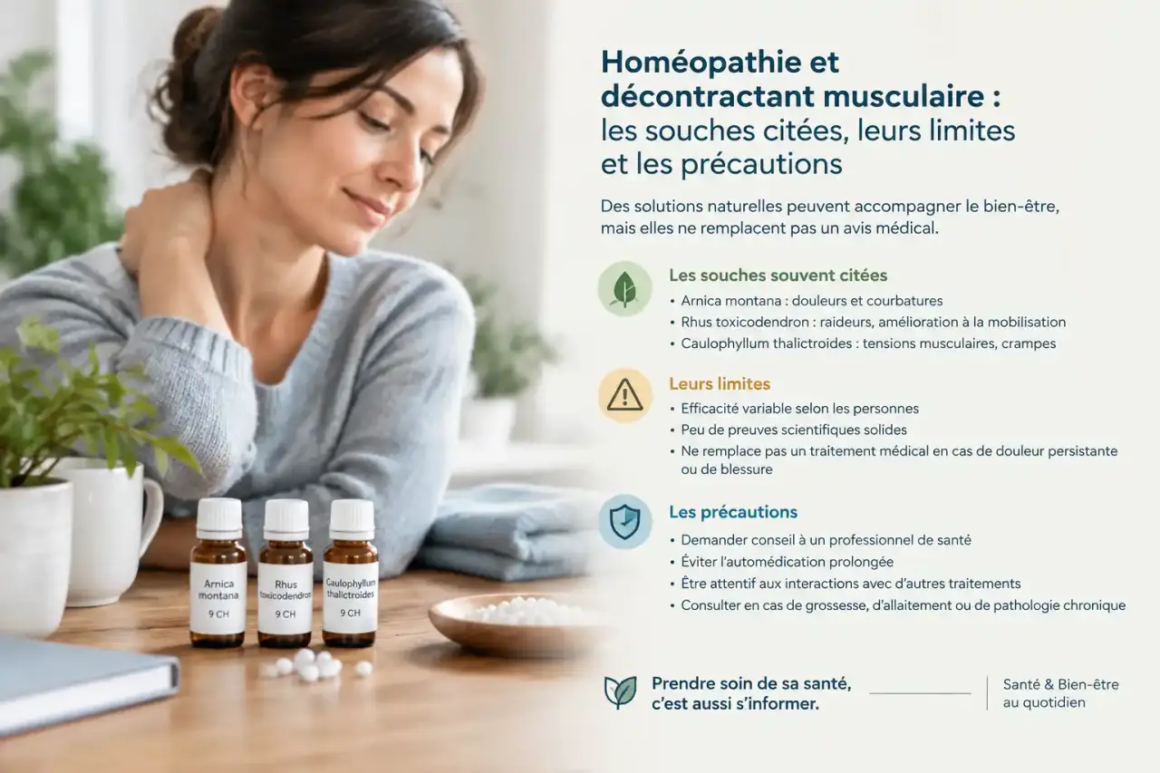 Homéopathie et décontractant musculaire : les souches citées, leurs limites et les précautions